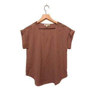 SPEED Limit Rose Mauve Short Sleeve Zip Shoulder Scoop Neck Blouse Sz M